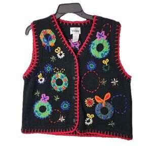 VTG WOMENS CHRISTMAS SWEATER VEST COLORFUL UGLY PARTY GRANDMA TEACHER 90S Y2K LG